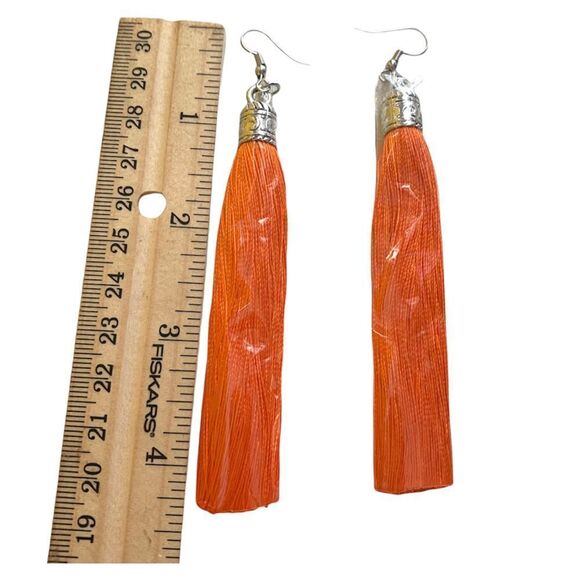 Long Orange Tassel Earrings (P1) - Picture 2 of 2